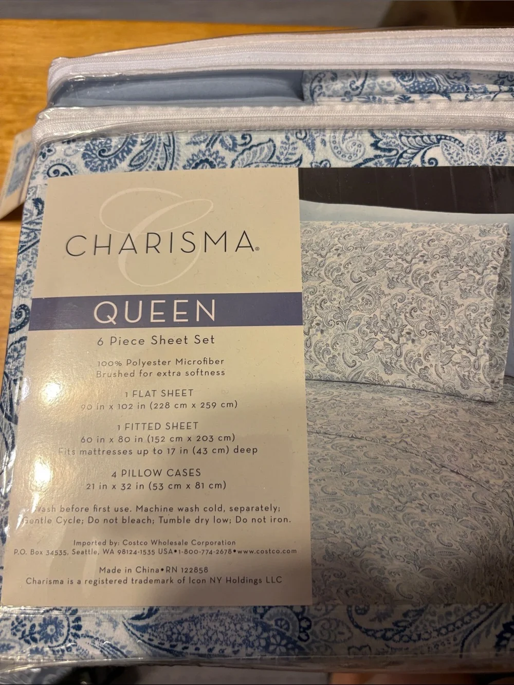 Charisma Queen Paisley Sheet Set in Blue and White